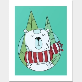 Winter Polar Bear with Scarf Posters and Art